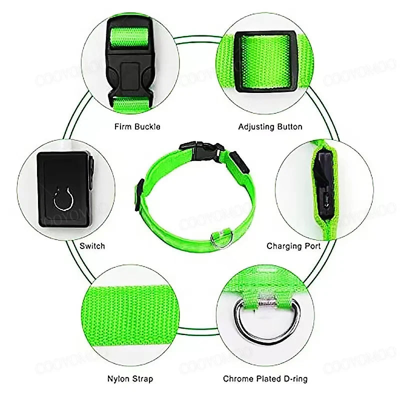LED Glow Dog Collar | USB Rechargeable | 3 Light Modes | Night Safety